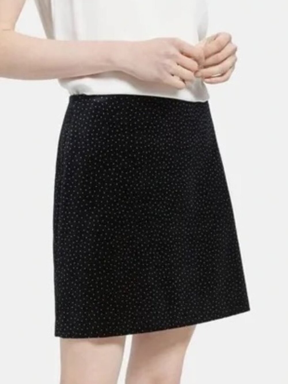 NWT Theory A-Line Black Mini Skirt in White Polka Dot Velvet [Size 0]